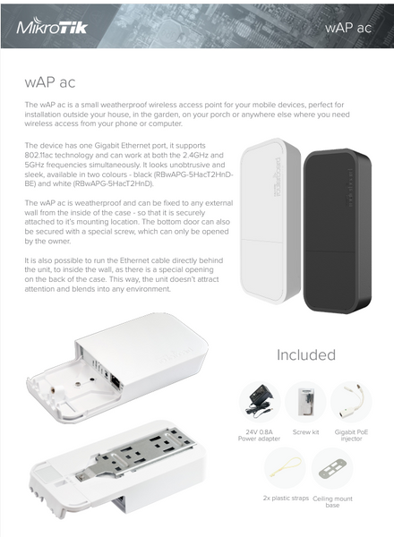Точка доступа MikroTik RBwAPG-5HacT2HnD (wAP ac White) 2555-2 фото