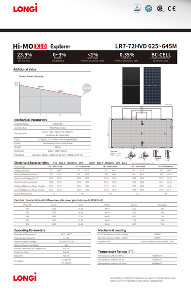 Сонячна панель 645Вт Longi Solar LR7-72HVD-645M (Hi-MO 9 Bifacial Double Glass) 1205001-34 фото