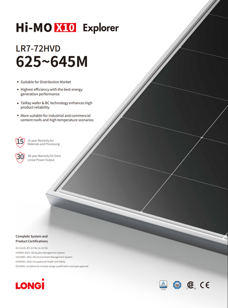 Сонячна панель 645Вт Longi Solar LR7-72HVD-645M (Hi-MO 9 Bifacial Double Glass) 1205001-34 фото