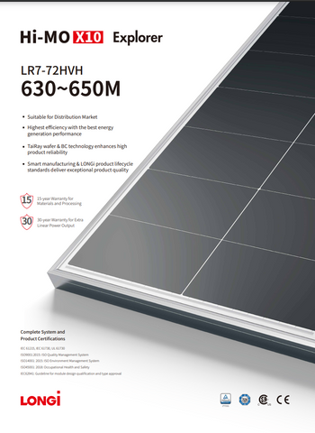 Купити Сонячна панель 640Вт Longi Solar LR7-72HVH-640M Hi-MO X10